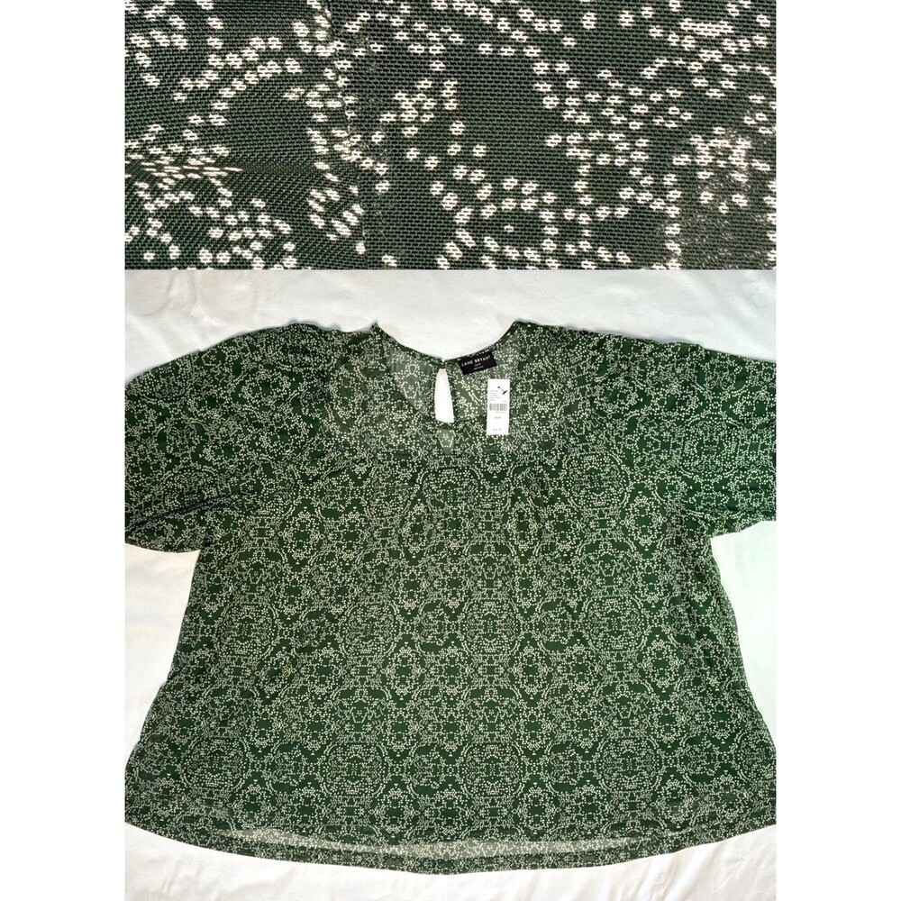 Lane Bryant Layered Puff Sleeve Top Sz 26/28 Green Floral Fairy Romantic Cottage